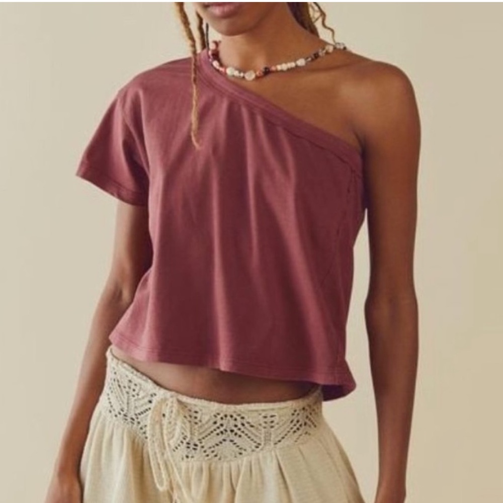We The Free One-Shoulder Tee in Burgundy